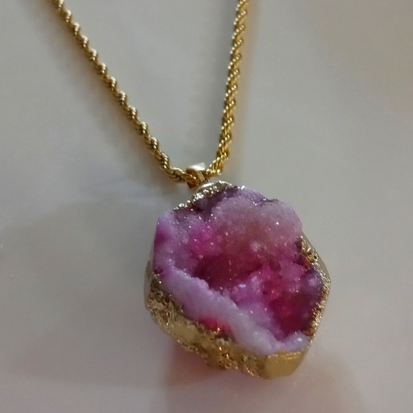 Necklace pink stone earring Set - Picture 2 of 7